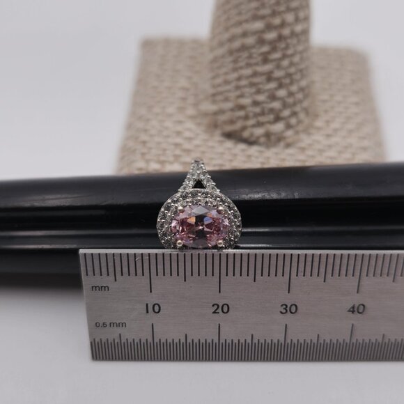 Size 7 Sterling Silver Pink Cubic Zirconia With Topaz Accents Ring A2437 - Picture 8 of 9